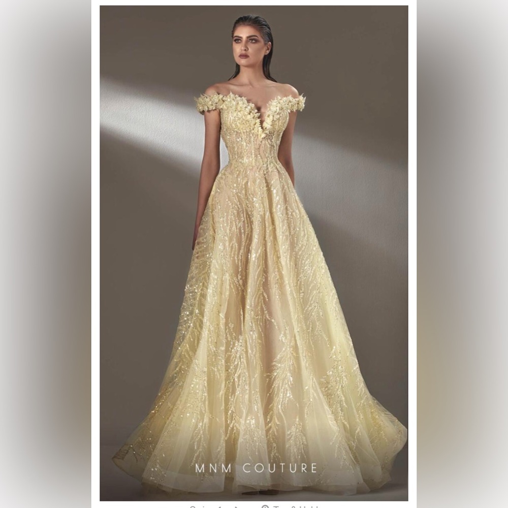 MNM Couture Yellow Beaded Gown - Size 6